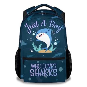 knowphst shark backpack for boys girls, 16 inch cute backpack for school, blue, large capacity, durable, lightweight bookbag for kids travel