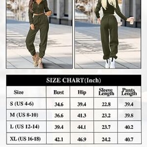 KIRUNDO Two Piece Outfits For Women Tracksuit Long Sleeve Slim Cropped Hooded Jacket Jogger Sweatpants Y2K Sweatsuit Set (Army Green, Medium)