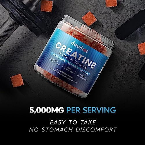 duwhot Sugar Free Creatine Monohydrate Gummies 5g for Men & Women, Chewables Creatine Monohydrate for Muscle Growth & Recovery, Vegan, Mixberry Flavor, 120 Count