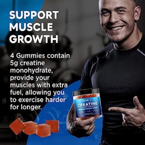 duwhot Sugar Free Creatine Monohydrate Gummies 5g for Men & Women, Chewables Creatine Monohydrate for Muscle Growth & Recovery, Vegan, Mixberry Flavor, 120 Count