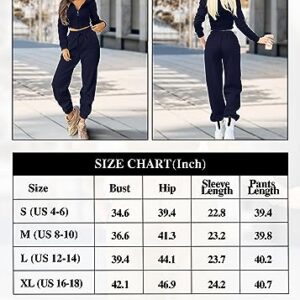 KIRUNDO Women 2 Piece Outfits y2k Fashion Sweat Sets Casual Zip Up Long Sleeve Hoodie Jacket And Sweatpants Work Out Sets (Navy, X-Large)