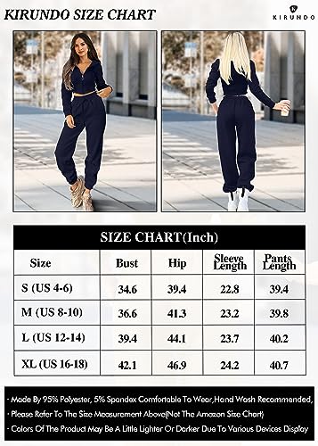 KIRUNDO Women 2 Piece Outfits y2k Fashion Sweat Sets Casual Zip Up Long Sleeve Hoodie Jacket And Sweatpants Work Out Sets (Navy, X-Large)