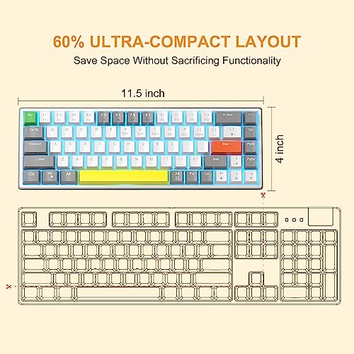 MageGee 60% Mechanical Gaming Keyboard, 68 Keys Hot-Swappable Compact Blue LED Backlit Gaming Keyboard, SKY68 Wired Ergonomic Mini Office Keyboard for Windows PC Gamer (Red Switch, Gray & White)