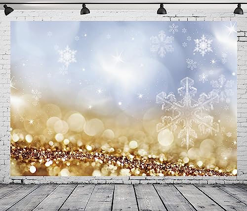 AOFOTO 5x3ft Winter Merry Christmas Photography Backdrop Gold Bokeh Snowflake Indoor Decorations Adults Baby Shower Portrait Birthday Wedding Party Carnival Decoration Newborn Photo Studio Props