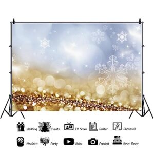 AOFOTO 5x3ft Winter Merry Christmas Photography Backdrop Gold Bokeh Snowflake Indoor Decorations Adults Baby Shower Portrait Birthday Wedding Party Carnival Decoration Newborn Photo Studio Props