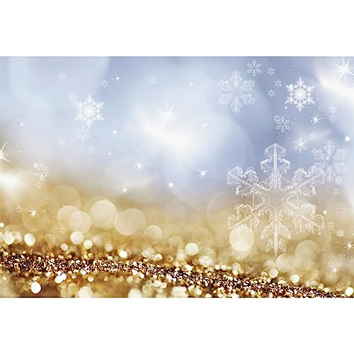 AOFOTO 5x3ft Winter Merry Christmas Photography Backdrop Gold Bokeh Snowflake Indoor Decorations Adults Baby Shower Portrait Birthday Wedding Party Carnival Decoration Newborn Photo Studio Props