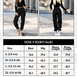 KIRUNDO Women's Sweatsuits Tracksuit Fall Zip Hoodie Jogger Sweatpants 2 Piece Plain Athletic Sports Casual Sweat Suits (Black, Small)