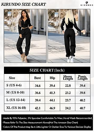 KIRUNDO Women's Sweatsuits Tracksuit Fall Zip Hoodie Jogger Sweatpants 2 Piece Plain Athletic Sports Casual Sweat Suits (Black, Small)