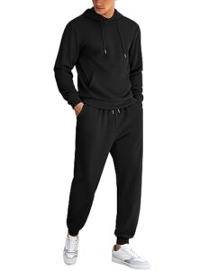 coofandy mens athletic 2 piece tracksuit set casual sweatsuits hoodie sweatpants jogging suits black small