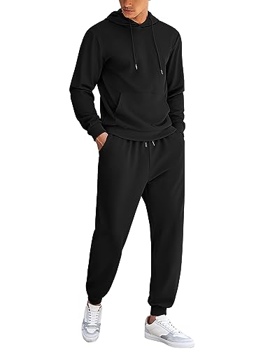 COOFANDY Mens Athletic 2 Piece Tracksuit Set Casual Sweatsuits hoodie Sweatpants Jogging Suits Black Small