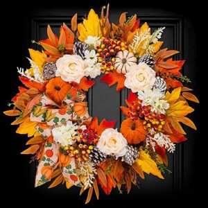 soosubel fall wreaths for front door thanksgiving harvest festival wreath for home decor, handmade porch autumn wreath for outdoor, indoor