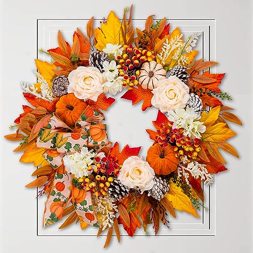 Soosubel Fall Wreaths for Front Door Thanksgiving Harvest Festival Wreath for Home Decor, Handmade Porch Autumn Wreath for Outdoor, Indoor