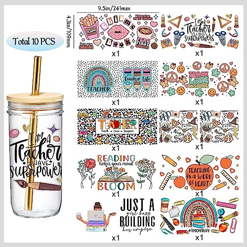 Glass Cup Wrap Transfers Stickers for 12oz 16oz Glass Cups 10 Sheets Mama Boss UV DTF Cup Wrap Transfer Cup Stickers Decals Waterproof Rub on Transfers Mug Stickers Decals for Crafting DIY