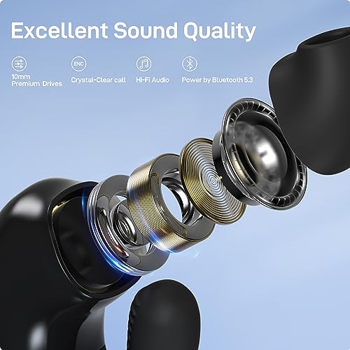 Open Ear Headphones Bluetooth Air Conduction Earphones, 48 Hours Playback with Charging Case, Ear Clips Buds Bluetooth Wreless Earbuds, Open Ear Earbuds for Workout Cycling Running Gym (Black)