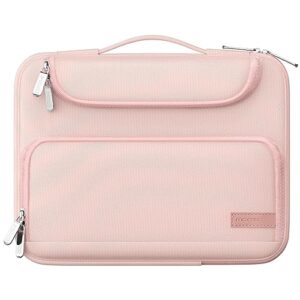moko 12.9 inch laptop sleeve case fits ipad pro 12.9 m2 2022/2021/2020, galaxy tab s9+ 12.4 2023, surface laptop go 12.4, waterproof polyester bag with double pockets, retractable handle, pink