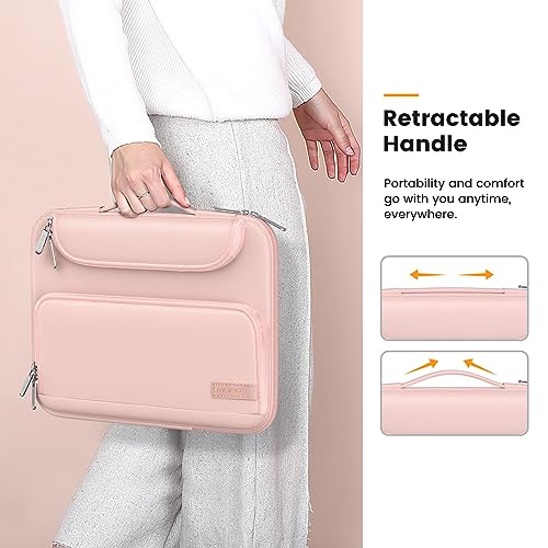 MoKo 12.9 Inch Laptop Sleeve Case Fits iPad Pro 12.9 M2 2022/2021/2020, Galaxy Tab S9+ 12.4 2023, Surface Laptop Go 12.4, Waterproof Polyester Bag with Double Pockets, Retractable Handle, Pink