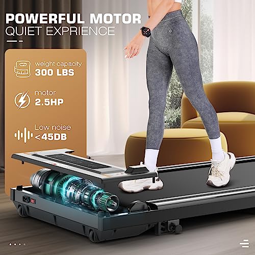 Walking Pad Under Desk Treadmill 2.5HP Folding Treadmill with Incline, 2 in 1 Treadmills for Home Office with LED Touch Screen | Remote Control | Max 300lbs Weight Capacity | Installation-Free