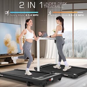 Walking Pad Under Desk Treadmill 2.5HP Folding Treadmill with Incline, 2 in 1 Treadmills for Home Office with LED Touch Screen | Remote Control | Max 300lbs Weight Capacity | Installation-Free