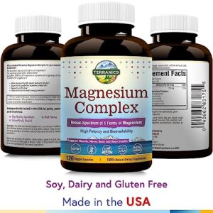 Terranics Magnesium Complex 500mg, 120 Veg Capsules, 55mg of Elemental Magnesium per Capsule, Better Absorption, Sleep, Muscle, Heart Health, Vegan, Non-GMO