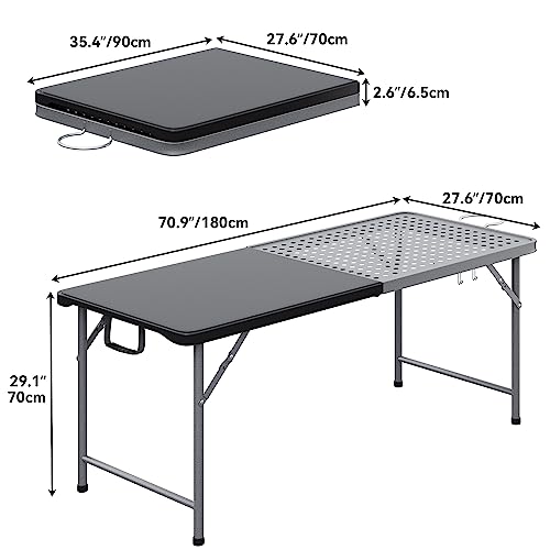 YITAHOME 6Ft Folding Grill Table, Portable 2-in-1 Design Camping Table for Grill with Mesh Desktop, Folding Table for Grill Camping Cooking BBQ Picnic, Black