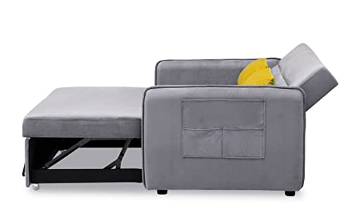 ERYE Modern Upholstered Futon Sofa Convertible Sleeper Couch Bed,Soft Loveseat & Sofabed for Home Office Apartment Small Space Living Room Napping Love Seats, Gray 2 Pillows Side Pockets Twin