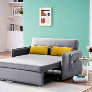 ERYE Modern Upholstered Futon Sofa Convertible Sleeper Couch Bed,Soft Loveseat & Sofabed for Home Office Apartment Small Space Living Room Napping Love Seats, Gray 2 Pillows Side Pockets Twin