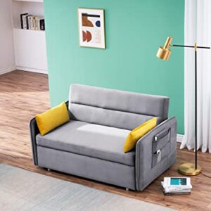 ERYE Modern Upholstered Futon Sofa Convertible Sleeper Couch Bed,Soft Loveseat & Sofabed for Home Office Apartment Small Space Living Room Napping Love Seats, Gray 2 Pillows Side Pockets Twin