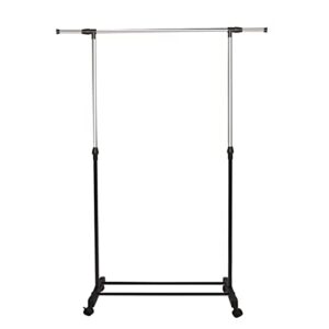 altsuceser clothes drying rack, save space stainless-steel freestanding shoes clothes laundry drying rack with wheels, adjustable double rod flooring clothes rack black