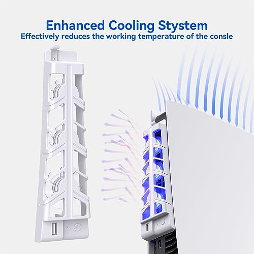 Cooling Accessories for PS5, HZLucki Upgraded PS5 Fan Cooling Fan with LED Light + USB3.0 Hubs, Efficient Cooling System Compatible with Playstation 5 Digital & Disc Edition (White)