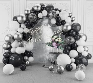 black white balloons garland arch kit-148pcs confetti silver black white balloons party decorations for baby shower birthday new years engagement wedding anniversary retirement