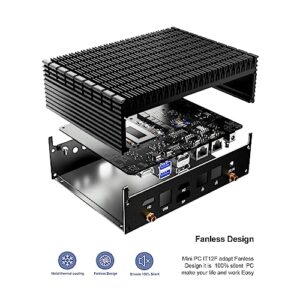 Mini PC Fanless，Intel 12th Core i7-1255U,10cores 12Threads, Slient Mini Desktop Computer 16G DDR4 1TB NVME SSD WiFi 6 BT 5.0, Dual 2.5G Ethernet,Build in Thunderbolt 4 and 4x4K Output