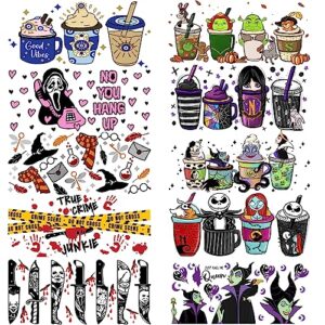 UV DTF Cup Wrap, Transfer Stickers for Glass Cups，UV DTF Cup Wrap Transfer Cup Stickers Decals Waterproof Rub on Transfers for Crafts Vintage（Halloween Series-12Sheets）