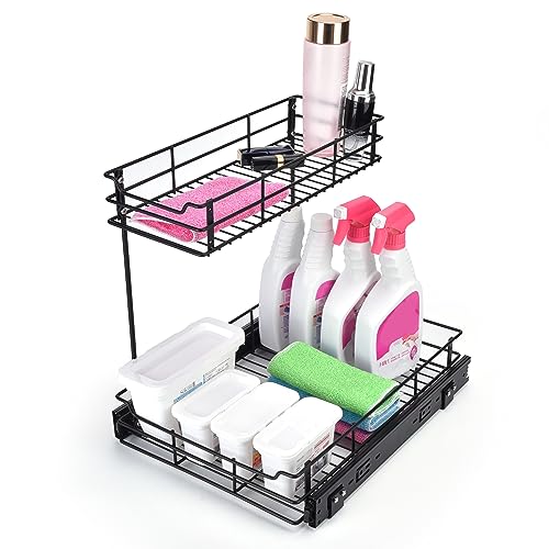 Gulongome Pull out Cabinet Organizer,Under Sink Organizer,2 Tier Sliding Wire Drawer,More Strong Material for Kitchen Slide Out Storage Shelf - 12.6W * 16.53D * 15.35H (Black)