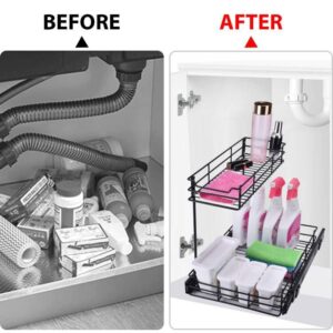 Gulongome Pull out Cabinet Organizer,Under Sink Organizer,2 Tier Sliding Wire Drawer,More Strong Material for Kitchen Slide Out Storage Shelf - 12.6W * 16.53D * 15.35H (Black)