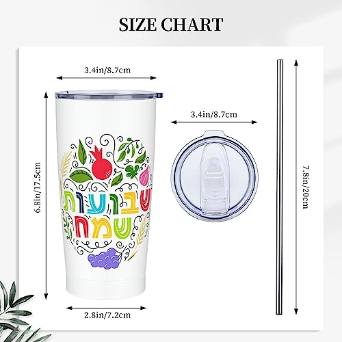 Happy Shavuot Jewish Holiday Stainless Steel Vacuum Insulated Tumbler 20oz Coffee Cups Travel Mug Car Water Cup With Leak-Proof Flip Lid Metal Straw Cleaning Brush Gift For Men Women