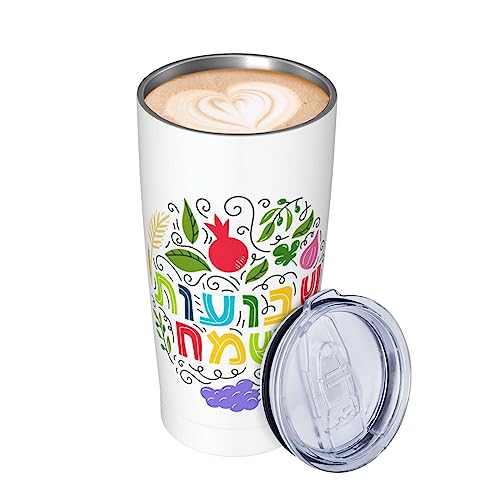 Happy Shavuot Jewish Holiday Stainless Steel Vacuum Insulated Tumbler 20oz Coffee Cups Travel Mug Car Water Cup With Leak-Proof Flip Lid Metal Straw Cleaning Brush Gift For Men Women