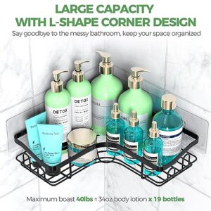 3Free Corner Shower Caddy, 4 Pack Strong Adhesive Shower Organizer with Soap Holder and 12 Hooks No Drilling Shower Shelves, Rustproof SUS304 Stainless Steel Bathroom Shower Shelf for Inside Shower