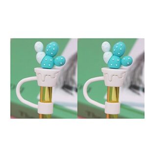 Straw Cover Cap Compatible with Stanley 40/30 oz The Quencher H2.0 Flowstate Tumbler with Handle Straw Topper for Stanley Cup Accessories (Straw Cover Cap - 10mm - 2 Packs - Green Cactus)