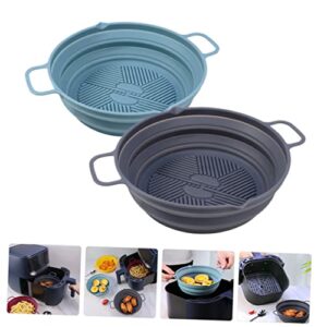 Alipis 2pcs Air Fryer Tray Silicone Bakeware Round Tray Non Stick Baking Sheet Folding Silicone Air Fryer Basket Air Fryer Liner Oven Liner Silicone Air Fryer Pad Reusable Air Fryer Mat