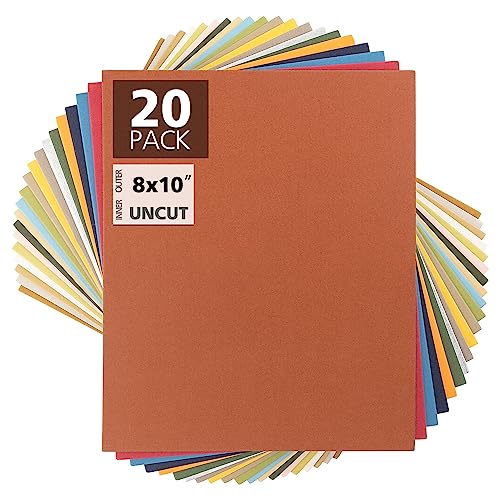 Mat Board Center, 8x10 Uncut Mat Boards, Backing Boards for Crafts, Photos, Frames and More (Mixed Color, 20-Pack)