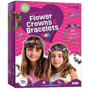 flower crowns & bracelet making kit for girls - make your own jewelry kits for kids - diy hair accessories set - arts & crafts gift for ages 6-12 year old girl - craft maker gifts toys age 6 7 8 9 10