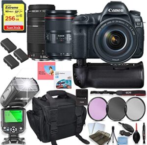 canon eos 5d mark iv dslr camera with 24-105mm f/4l ii lens kit + 75-300 iii lens + 256gb sandisk memory, ttl speedlight flash, power grip + special software package bundle