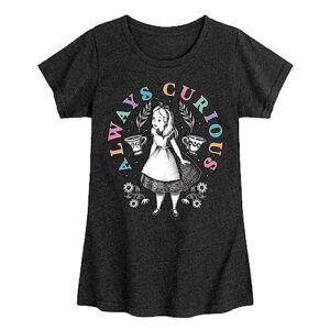 disney alice in wonderland - always curious - toddler and youth girls short sleeve graphic t-shirt - size 2t heather black