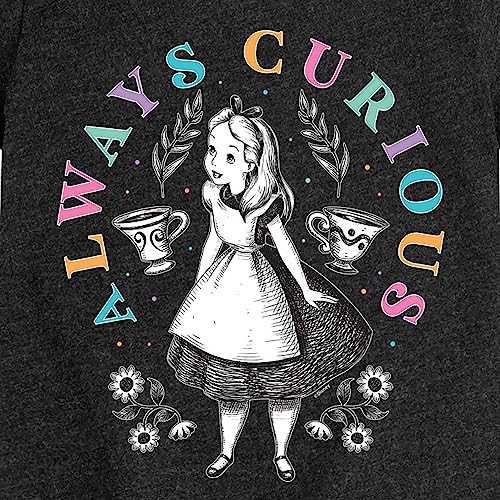 Disney Alice in Wonderland - Always Curious - Toddler and Youth Girls Short Sleeve Graphic T-Shirt - Size 2T Heather Black