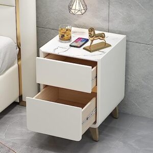 Narrow Bedside Table Modern Nightstand W/ 2 Wooden Drawer Solid Wood and Leather End Table Side Table Modern Bedside Cabinet for Apartment