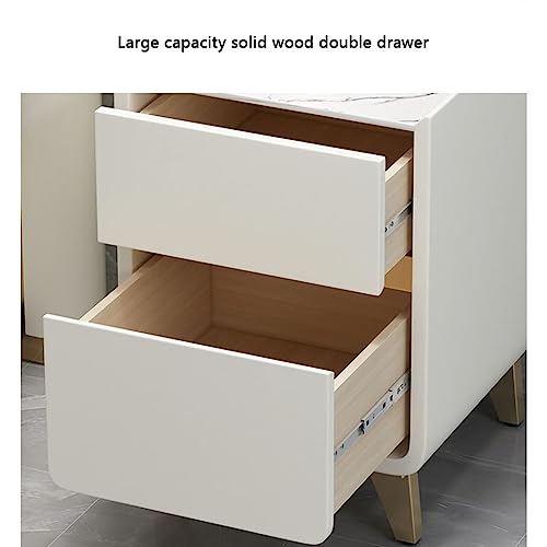 Narrow Bedside Table Modern Nightstand W/ 2 Wooden Drawer Solid Wood and Leather End Table Side Table Modern Bedside Cabinet for Apartment