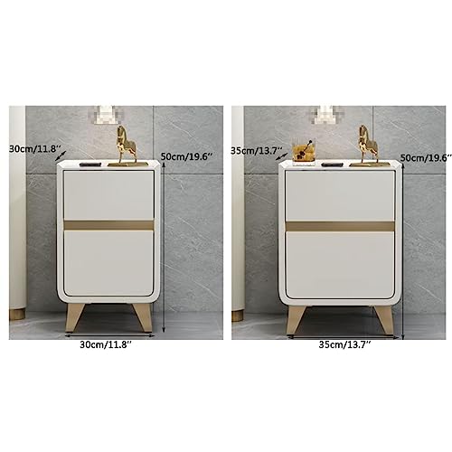 Narrow Bedside Table Modern Nightstand W/ 2 Wooden Drawer Solid Wood and Leather End Table Side Table Modern Bedside Cabinet for Apartment