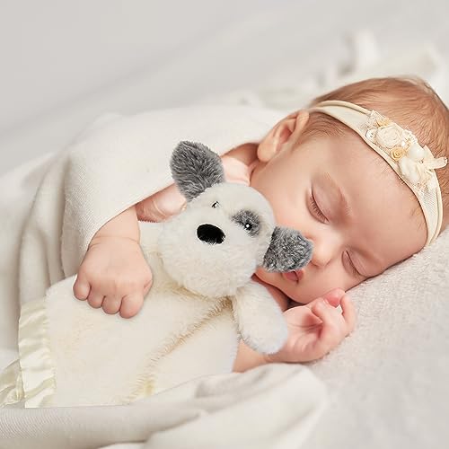 BEILIMU Baby Security Blanket Soft Unisex Lovey Stuffed Animal with Satin Backing for Newborn Boys and Girls, Lovely Dog Snuggle Toy, White 14 Inch