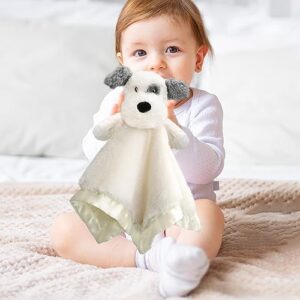 BEILIMU Baby Security Blanket Soft Unisex Lovey Stuffed Animal with Satin Backing for Newborn Boys and Girls, Lovely Dog Snuggle Toy, White 14 Inch