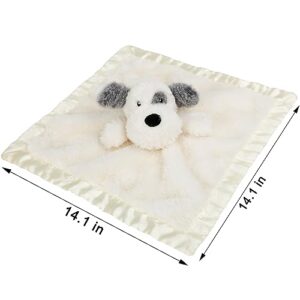 BEILIMU Baby Security Blanket Soft Unisex Lovey Stuffed Animal with Satin Backing for Newborn Boys and Girls, Lovely Dog Snuggle Toy, White 14 Inch